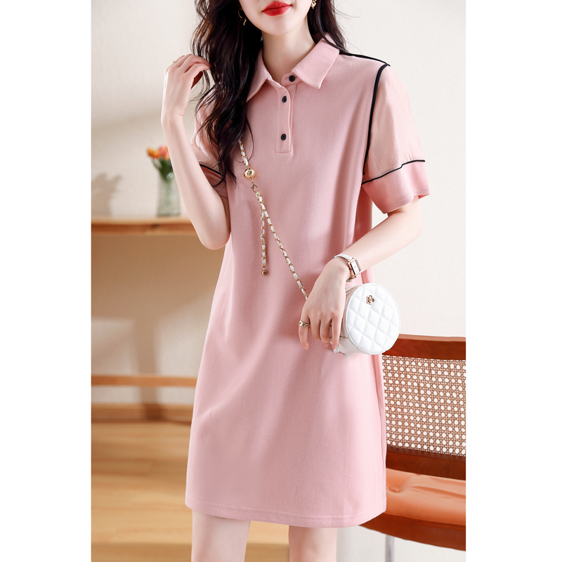 MY2806#轻奢时尚小灯笼袖卫衣裙POLO领短袖连衣裙女裝貨源服裝批發