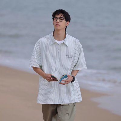 青春流行慵懒百搭标准时尚夏季衬衫潮流日系五分袖气质潮新款男