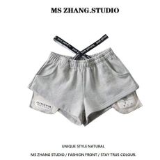 批发设计感高腰短裤都口袋刺绣 夏季辣妹风贴标宽松阔腿热裤潮
