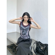 批发织带错视人像印花背心性感辣妹上衣