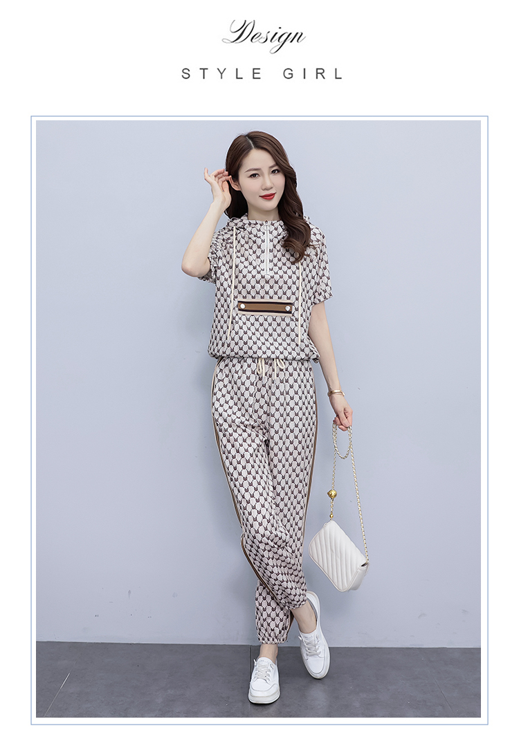 欧洲站运动冰丝套装女2024夏装新款休闲时尚遮肉巨显瘦爆款两件套