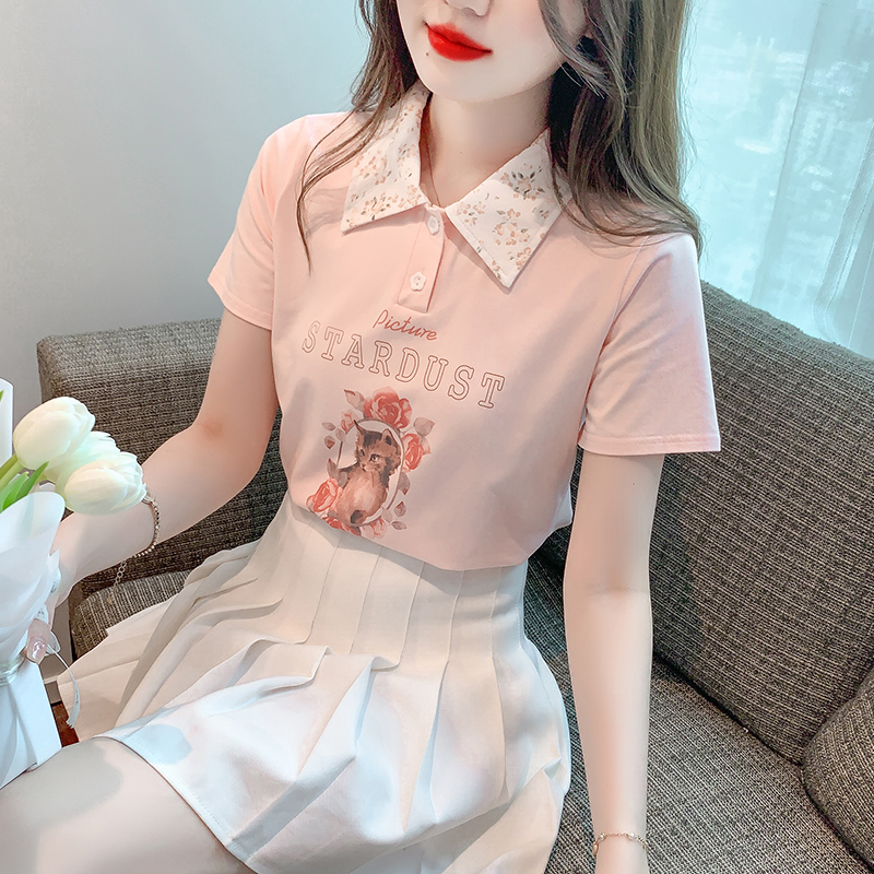 RY3935# 实拍！2026夏季新款有货艺术绘画动物甜美标准POLO领套头短袖