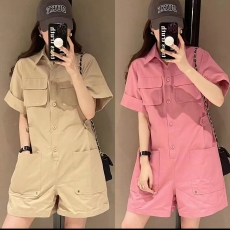 批发时尚宽松休闲连体裤女夏2026新款<b class='q'>欧洲站</b>欧货潮气质减龄短袖工装裤