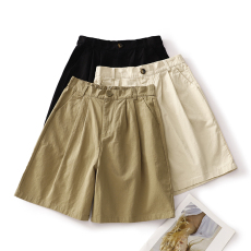 批发实拍文艺百搭宽松显瘦水洗纯棉<b class='q'>短裤</b>女夏季薄款高腰休闲阔腿直筒裤