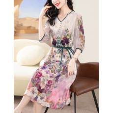 批发母亲节妈妈夏装真丝<b class='q'>连衣裙</b>2026新款高贵优雅气质裙贵夫人桑蚕丝裙