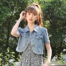 批发实拍<b class='q'>夏</b>季薄款牛仔小外套短款2026新款小个子翻领披肩外搭短款上衣