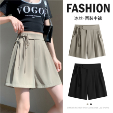 批发实拍垂坠感高腰显瘦夏季女<b class='q'>短裤</b>休闲西装裤女宽松直筒阔腿裤子