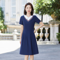 批发<b class='q'>幼儿</b>园老师工作服假两件套连衣裙夏装短袖幼师教师高端定制绣LOGO