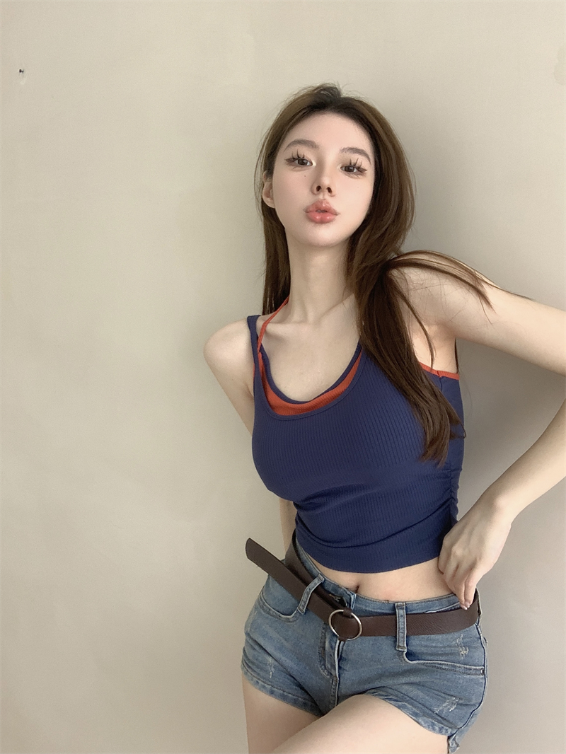실사 정가 뜨거운 고독한 왕 페이크 레이어드 행침 목 캐미솔 외출용 켜기 벨트 가슴 패드