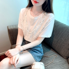 批发2026夏季新款圆领套头T恤假两件短袖甜美上衣洋气<b class='q'>韩版</b>小衫