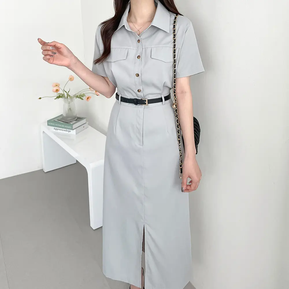 레트로 무드 끈 장식 원피스(허리끈 포함) 상세 이미지 1