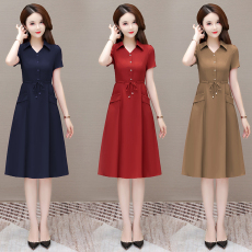 批发实拍有货 2026夏季新款大码短袖连衣裙口袋收腰透气大摆裙超修身