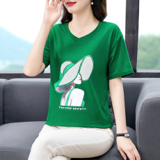 批发纯棉短袖t恤女士2026新款夏装v领冰丝<b class='q'>女装</b>时尚显瘦小衫遮肚子上衣