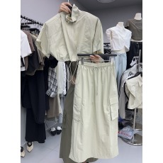 批发十三行春夏新款甜酷风<b class='q'>气质</b>短<b class='q'>外套</b>上衣+工装半身长裙纯色两件套女