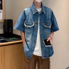 批发实拍高街牛仔马甲男日系无袖青少年宽松夹克工装背心外套