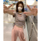 实拍实价 别致正肩镂空辣妹蝴蝶短袖T恤女夏季新款刺绣修身上衣轮播图2