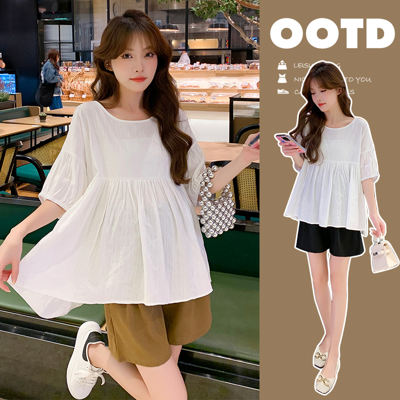 주간 고양이 품질 여름 다용도 새로운 새로운 임산부 세트 루즈핏 트렌디 엄마 인형 셔츠 정장 복부 지지 반바지