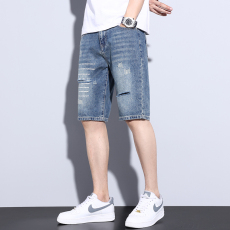 批发实拍潮牌牛仔短裤男时尚潮流破洞牛仔五分裤<b class='q'>青春活力</b>男士短裤