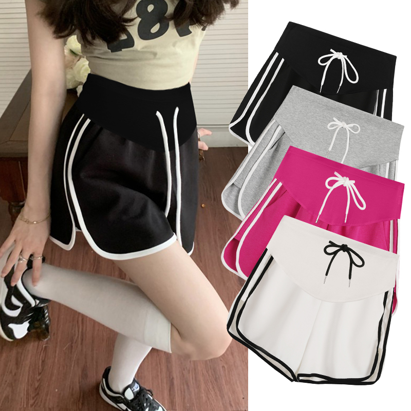 주간 고양이 품질 임산부 핫 바지 여름 펌프 로프 루즈핏 와이드 레그 팬츠 운동 바지 다용도 임산부 5 점 반바지