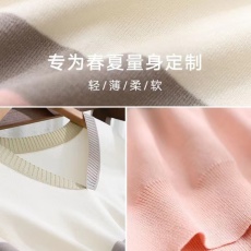 批发<b class='q'>梵</b><b class='q'>希</b><b class='q'>蔓</b>撞色拼接v领针织衫女夏季新款独特上衣小个子百搭短袖t恤