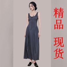 批发法式复古<b class='q'>宫廷</b>风高级感系带修身无袖<b class='q'>连衣裙</b>腰封设计长裙子