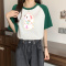实拍实价 #美式别致撞色印花插肩T恤短袖女夏2023新款休闲上衣潮轮播图2