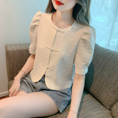 批发实拍2026夏季新款韩版百搭圆领中国风短袖衬衫女上衣夏