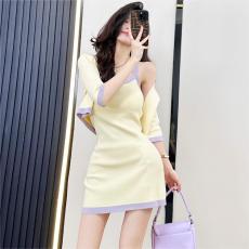 批发<b class='q'>小香</b>风<b class='q'>套装</b>裙女2024秋季高级感气质撞色针织开衫吊带两件套