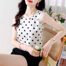 批发2026夏季新品波点缎面背心