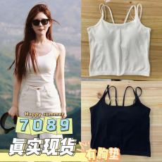批发露<b class='q'>思</b>同款白色吊带背心女夏穿文胸<b class='q'>美</b>背<b class='q'>内衣</b>修身显瘦露脐短款上衣
