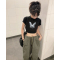蝴蝶印花法式短款短袖T恤女2023夏季新款韩式修身显瘦独特上衣轮播图4