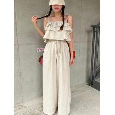 批发尺寸已更新 韩国chic 减龄荷叶边吊带上衣衬<b class='q'>衫</b>+高腰阔腿裤