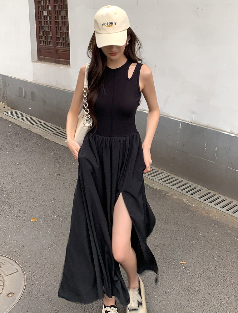 FA25664# 春夏新款长裙背心连衣裙女收腰显瘦开叉斩女穿搭裙子 服裝批發女裝批發服飾貨源 服裝批發女裝批發服飾貨源