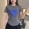 现货 字母印花短袖t恤女2023夏季新款韩版设计感收腰显瘦抽绳上衣轮播图4