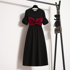 批发实拍大码女装2026夏假二件中长裙显瘦撞色胸前系带裹胸T恤连衣裙