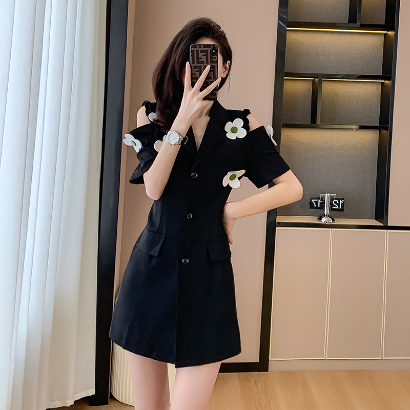 LN33895# 韩版气质小香风裙子女夏季新款洋气减龄小个子短袖西装连衣裙 服裝批發女裝批發服飾貨源