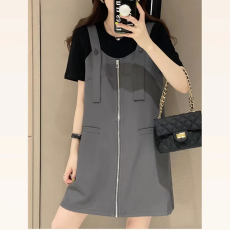 批发胖MM300斤大码宽松薄款<b class='q'>欧洲站</b>假两件拼接遮肉百搭短袖T恤<b class='q'>连衣裙</b>女