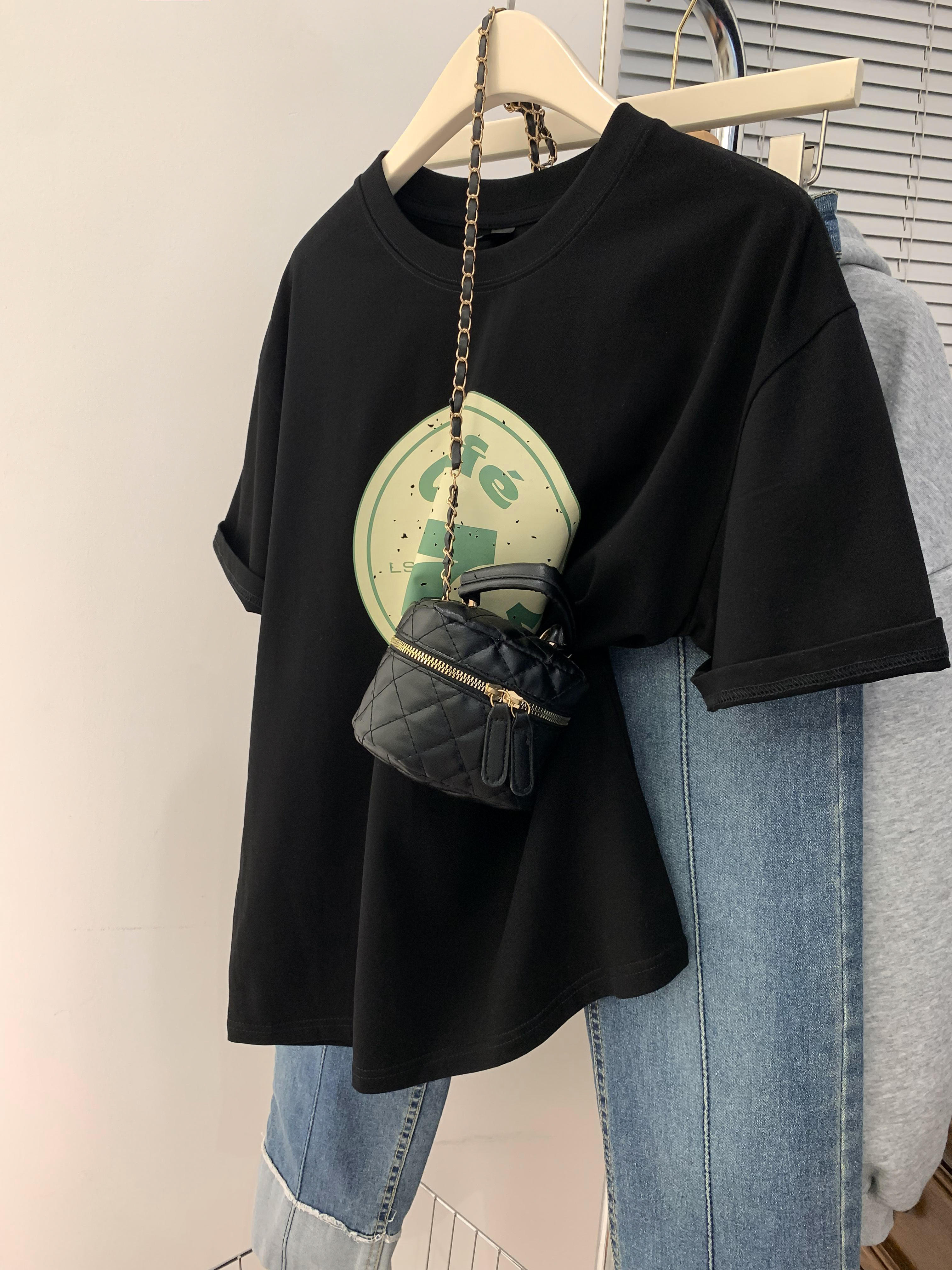 官圖 重磅/精梳純棉 後包領 有縫邊 S-XXXL 夏裝短袖T恤女