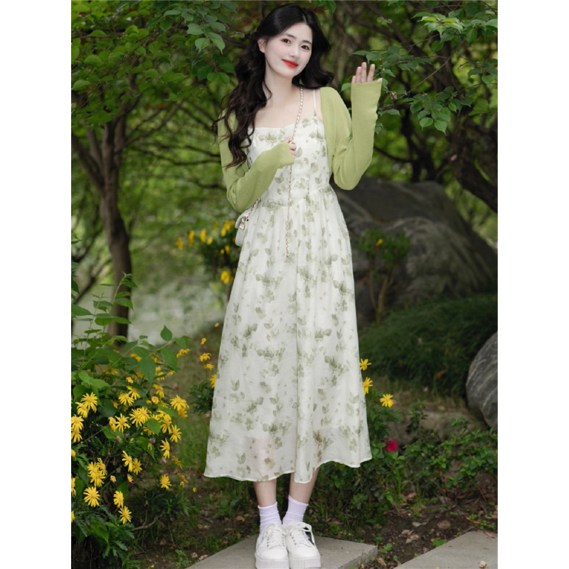 수유 소금 부서 빛 요리 한 차 부서 착용 가져 가라. 활기찬 연령 감소 꽃무늬 슬립 드레스 투피스 세트