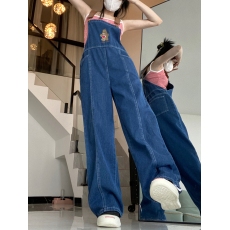 批发实拍实价！！童趣可爱少女刺绣小熊卡通牛仔背带裤长