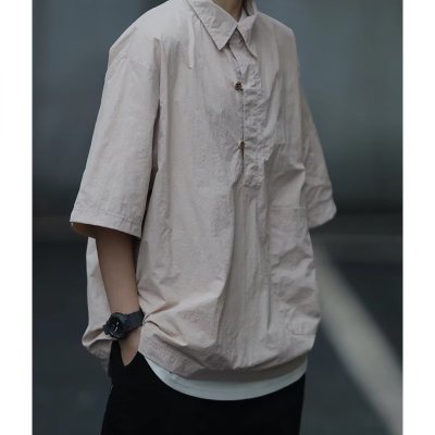 日系纯色翻领工装短袖t恤男夏季薄款潮流复古宽松机能半袖Polo衫