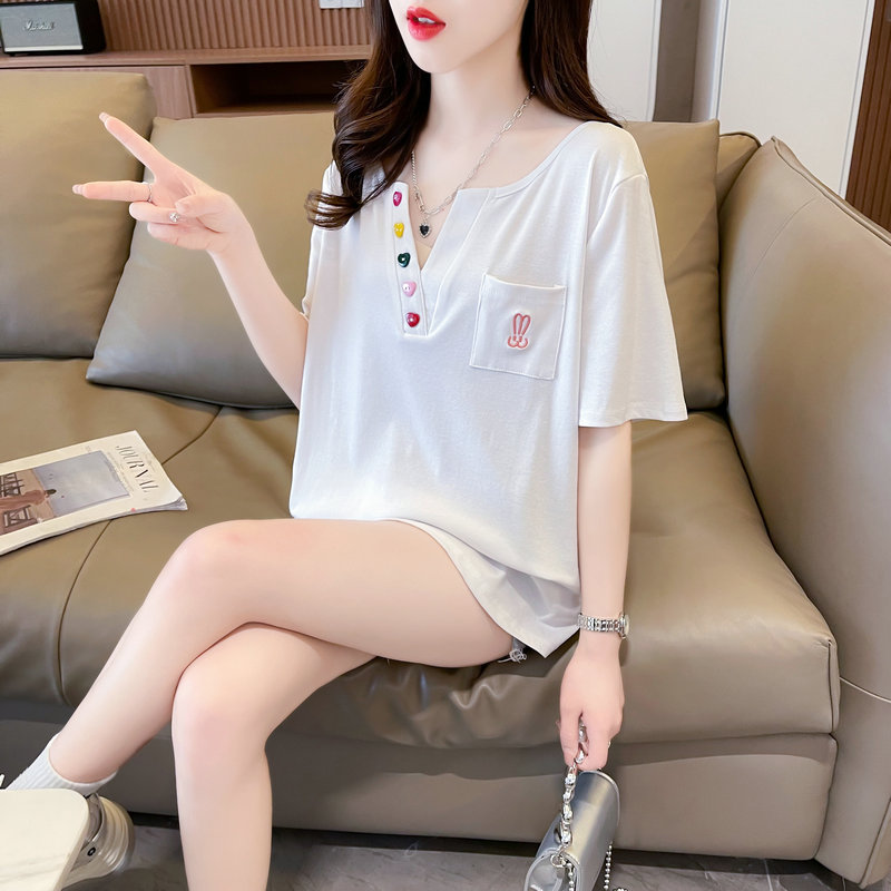 MY11008# 后包领抖音质量 6535棉新款短袖T恤大码女女裝貨源服裝批發