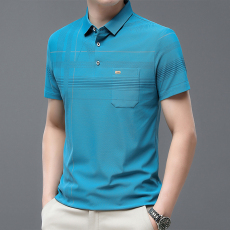 批发丝短袖<b class='q'>t</b>恤男有领条纹polo<b class='q'>衫</b>带口袋丅血中年爸爸装夏装上衣服