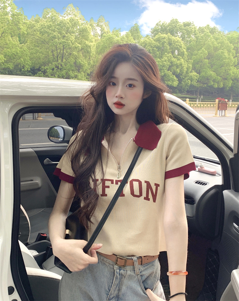 polo collar short-sleeved T-shirt women's summer Korean design niche casual loose top ins trend