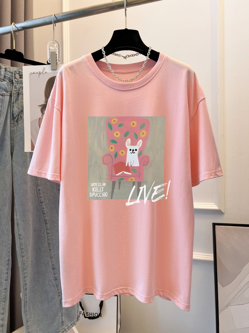 Real shot real price 100% cotton combed cotton printed summer short-sleeved T-shirt women's loose Korean version