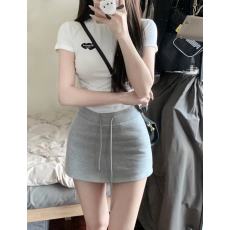 批发夏季小个子茶系穿搭白色短袖<b class='q'>t</b><b class='q'>恤</b>包臀短裙纯欲风甜辣妹两件套装女