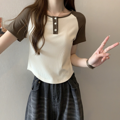 实拍现货 夏季新款不规则下摆短款上衣美式复古辣妹BM风短袖T恤女