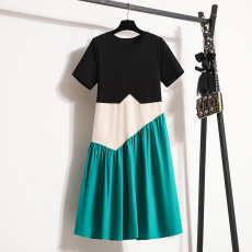 批发实拍大码女装2026夏新款不规则拼接连衣裙时尚休闲遮肚显瘦a字裙