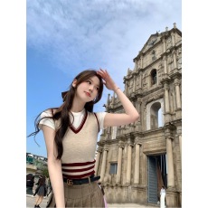 批发2026夏季新款韩版设计感学院风V领撞色边针织背心<b class='q'>马甲</b>