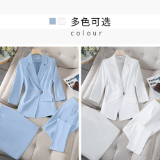 批发蓝色西装外套女春秋小个子韩版时尚<b class='q'>气质</b><b class='q'>珠宝</b>店美容院前台西装套装